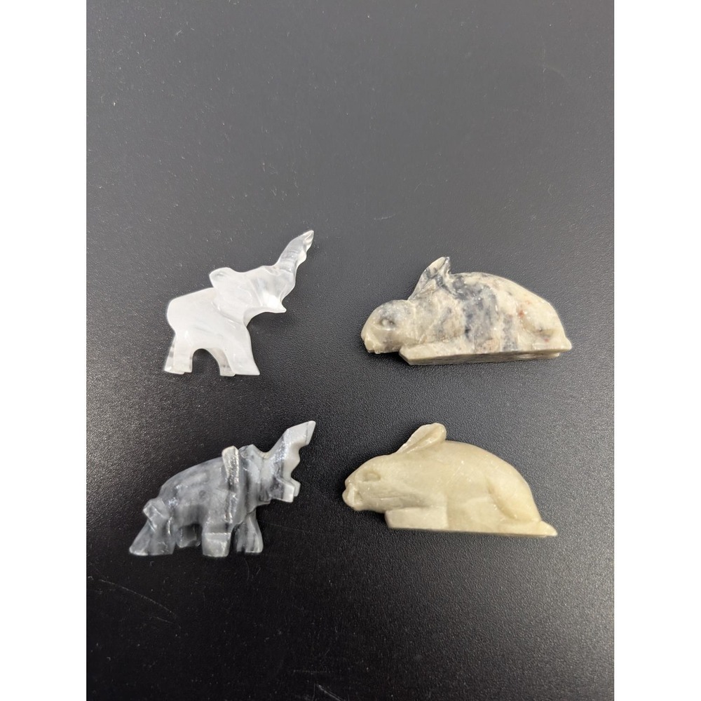 Lot of 4 Vtg Miniature Hand Carved Stone Animal Figurines Elephants & Rabbits - Picture 1 of 7